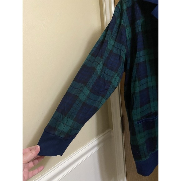 Vintage Eccotoo Navy Green Plaid Button Up Cardigan Collared Gold Buttons 1X - Picture 8 of 16